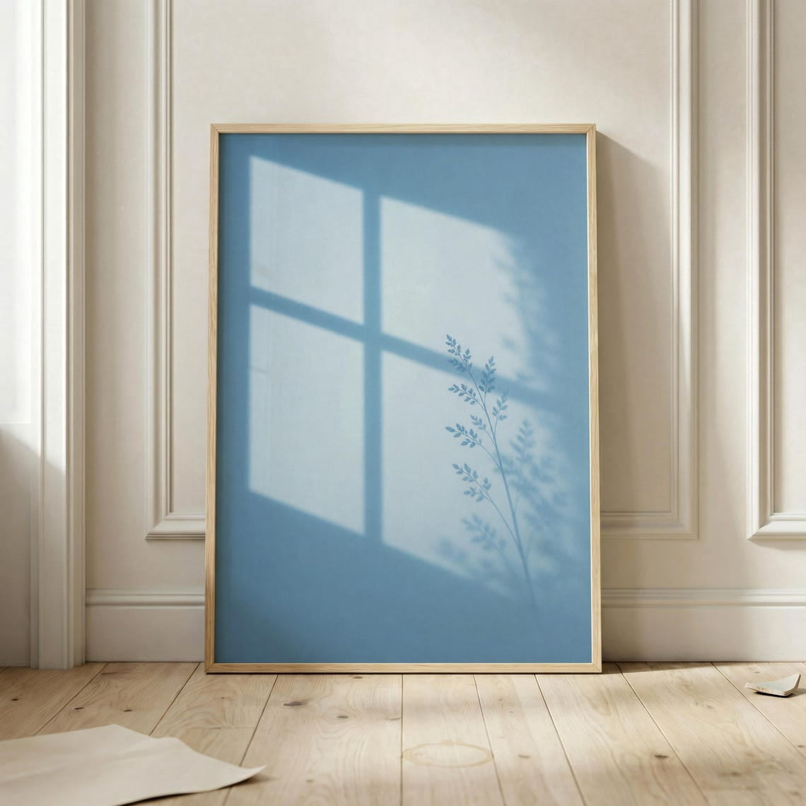 Blue Botanical Window Shadow Soft Minimal Plant Poster Unframed Paper ...