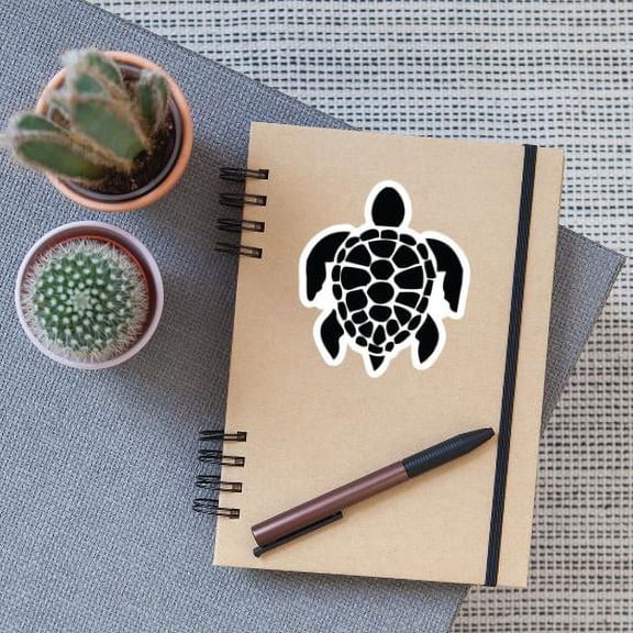 Blue Botanical's Sea Turtle Black Matte Sticker Laptop I-Pad Rear Window Car Truck 4" Vinyl