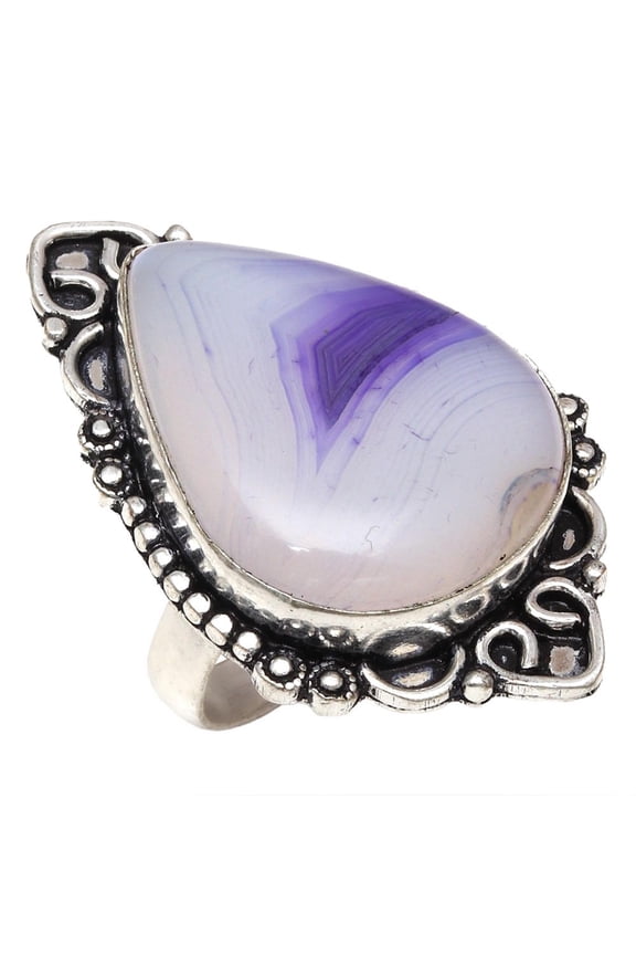 Blue Botswana Agate Gemstone Handmade 925 Antique Silver Jewelry Rings "8.5"