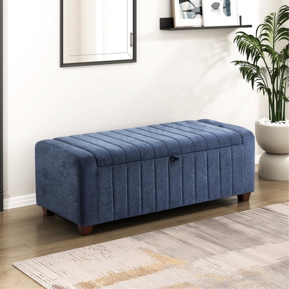 Blue Boucle Covered Storage Bench With Strong Plywood Frame And Legs Upholstered Option