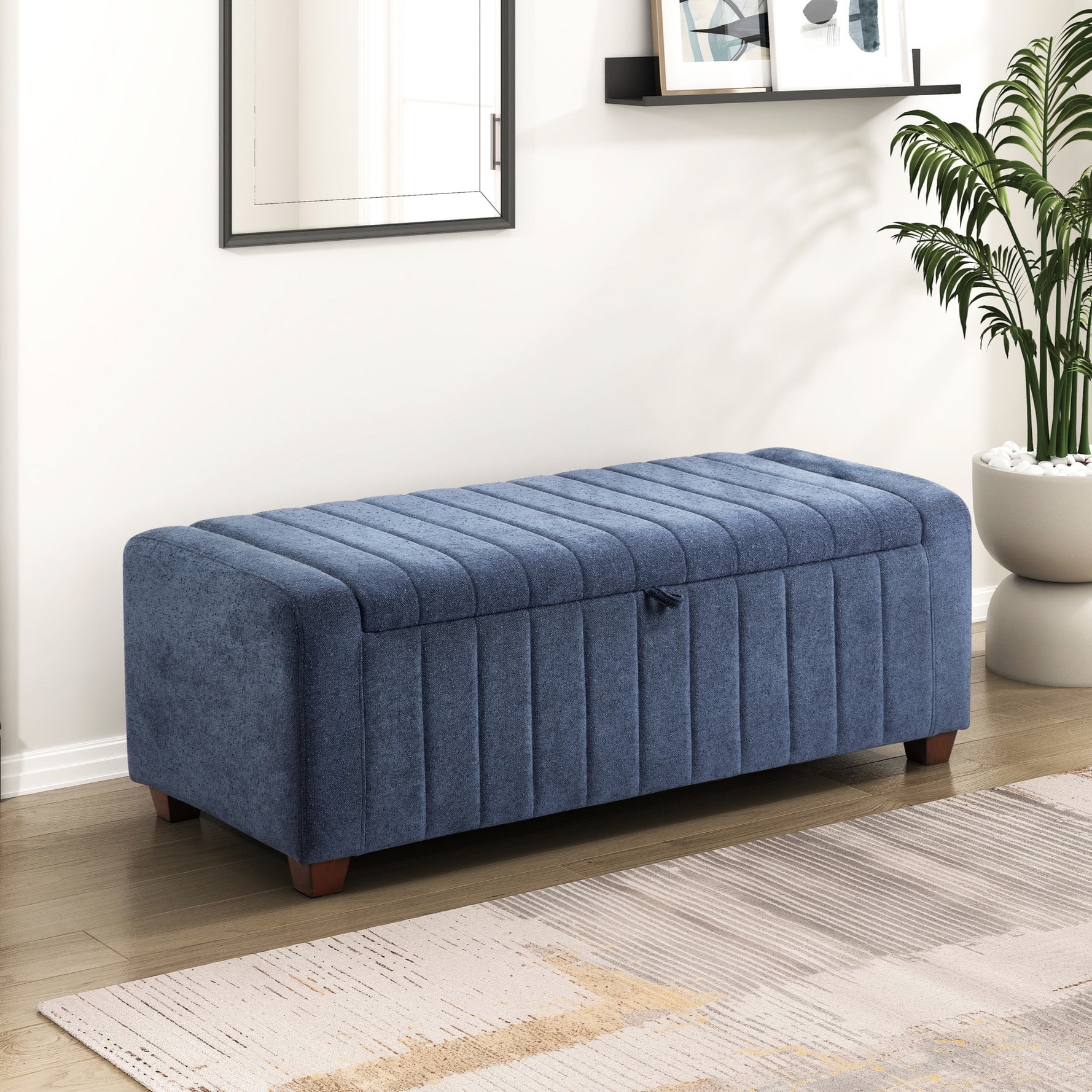 Blue Boucle Upholstered Bench Contemporary Style for Entryways with — free download