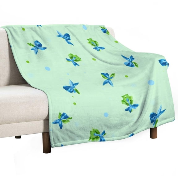 Blue Bow And Polka Dot Pattern Throws Blankets for Sofa Bed Winter Plush Warm Blanket Holiday Gifts