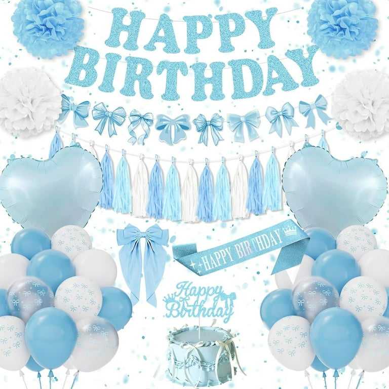 Blue & Silver 55th Birthday Decorations Kit - Yard Banner & Balloons For Men/Women Anniversary Party Supplies