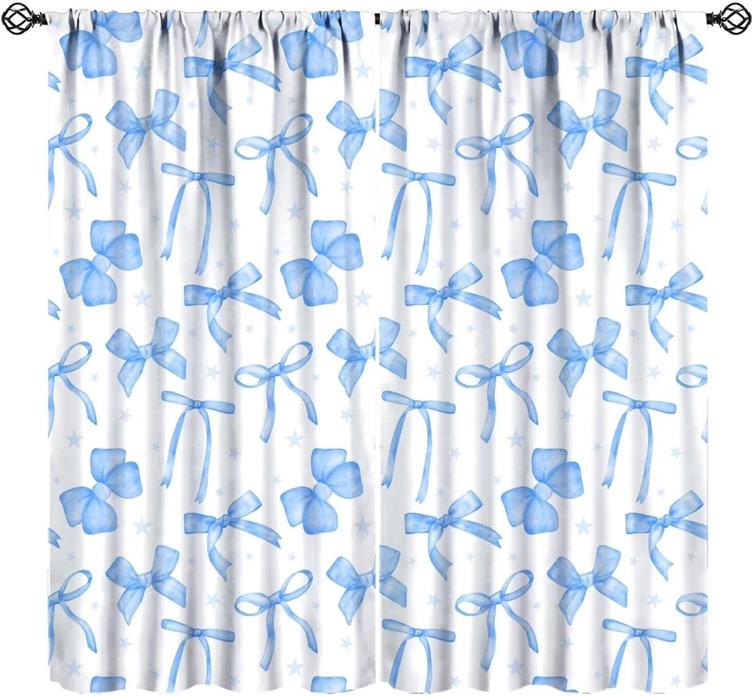 Blue Bow Curtains for Girls, Coquette Ribbon Bow Princess Romantic Aesthetic Window Drapes Curtain for Kids Girls Bedroom Livingroom Bathroom, 63" W X 63" L