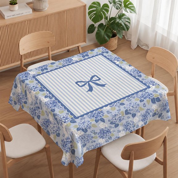 Blue Bow Hydrangea American Mahjong Table Cloth 55x55 Inch Tablecloth 55x55 Inch, Table Cloth and Table Covers, Stain Resistance Polyester Table Cove