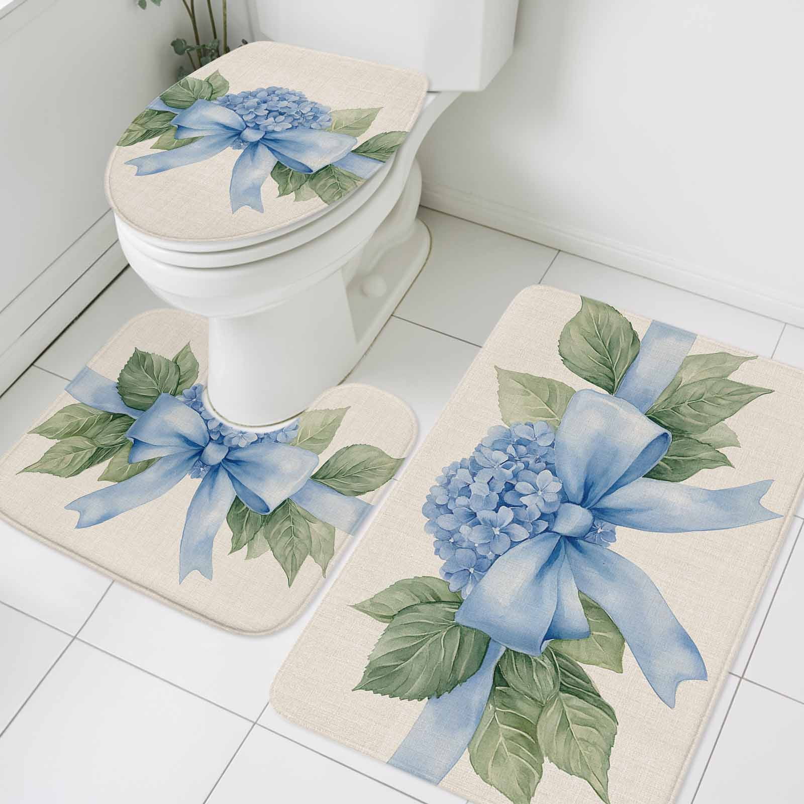 Tufted Rug Blue Hydrangea Blue Bow Hydrangea Bathroom Rugs Set Spring Flower Green Leaf ...
