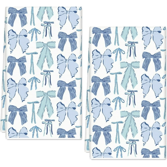 Blue Bow Kitchen Dish Towels 18 x 26 Inch Bowknot Dishcloth Coquette Hand Drying Tea Towel for Bathroom Coquette Wedding Valentines Day Bridal Shower
