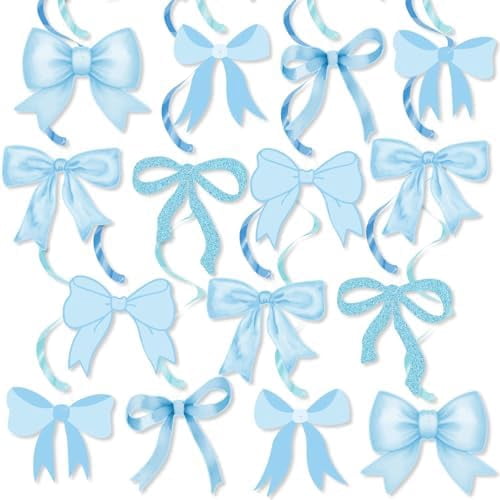 Blue Bow Party Hanging Swirl Decorations, Blue Bow Birthday Decorations ...