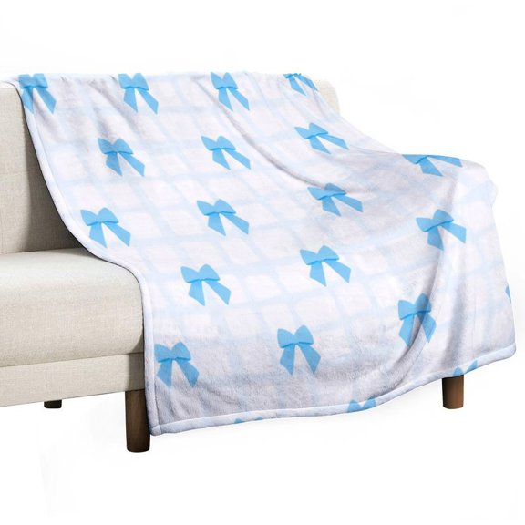 Blue Bow Pattern(1) Throw Blanket Warm Microfiber Flannel Bedroom Decor Blankets For Beds