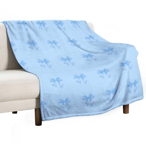 Blue Bow Pattern(1) Throw Blanket Warm Microfiber Flannel Bedroom Decor Blankets For Beds