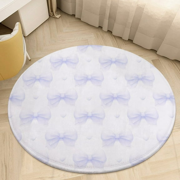Blue Bow Pattern Round Area Rugs for Bedroom Living Room, 3FT Soft Indoor Circle Carpets, Carpet Home Decor Floor Mat