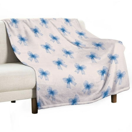Blue Bow Pattern Throws Blankets for Sofa Bed Winter Plush Warm Blanket Holiday Gifts