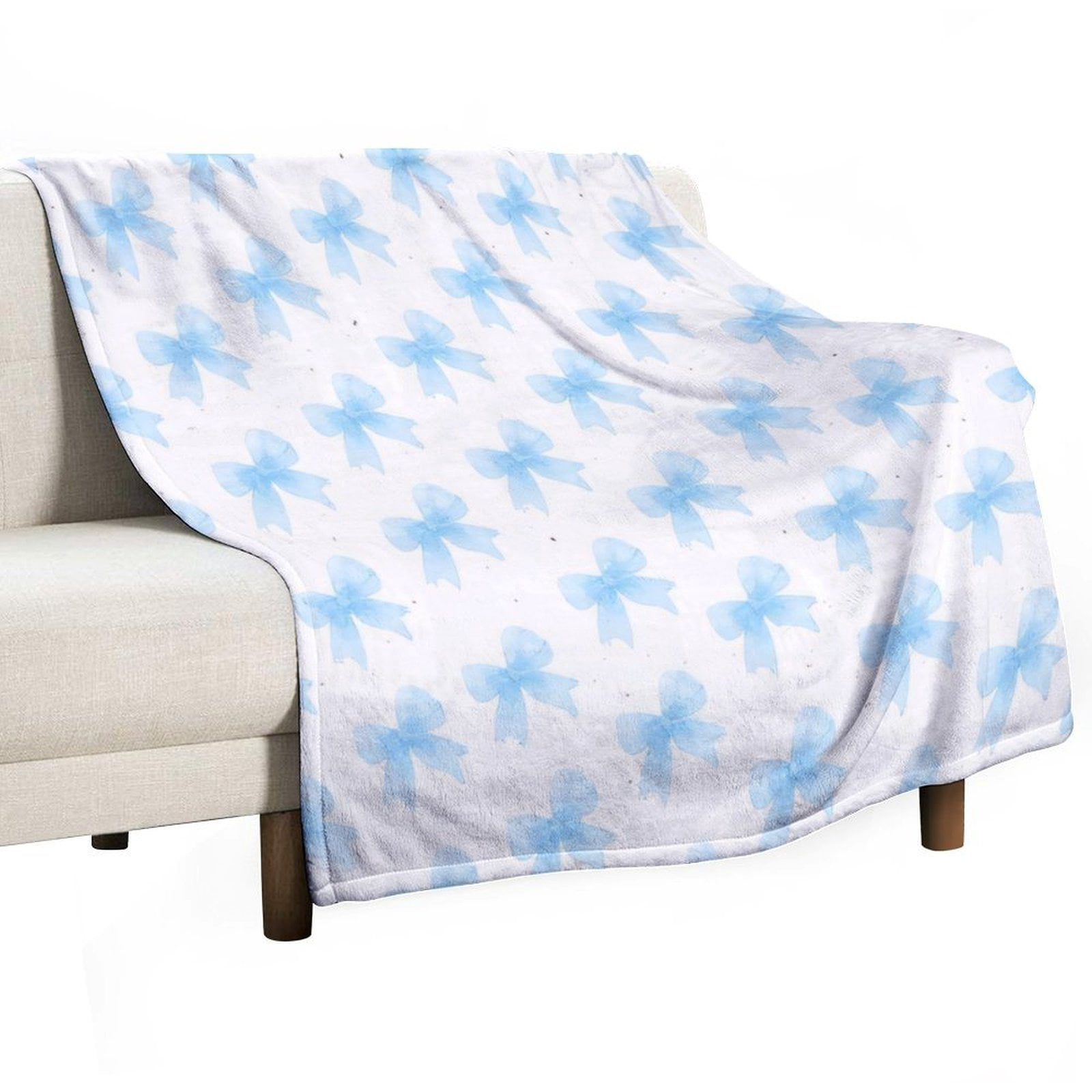 Blue Bow Pattern Throws Blankets for Sofa Bed Winter Plush Warm Blanket ...