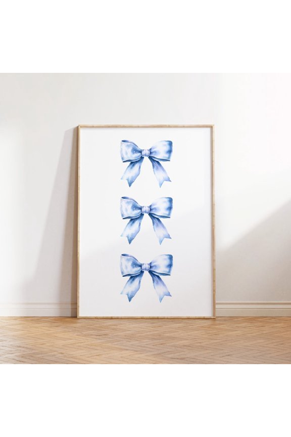Blue Bow Preppy T-Shirt Aesthetic Teen Room College Neutral Nursery Tee, Unframed Paper Poster 8x10in