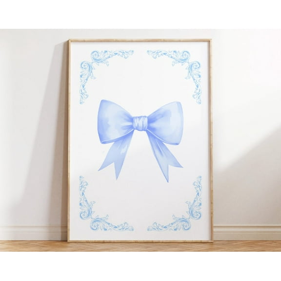 Blue Bow Print, Vintage Bow Wall Decor, Preppy Aesthetic Wall Art, Blue Teen Room Decor, College Apartment Decor, Nursery Wall Art Wall Art, Modern Wall Decor, 8x12 UNFRAMED