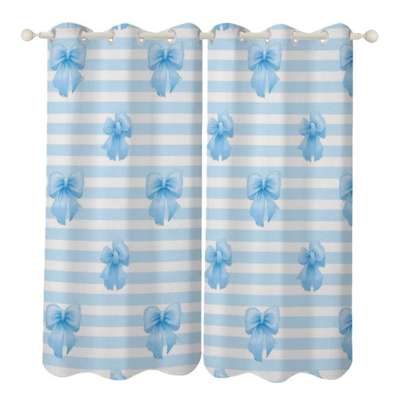 Blue Bow Stripe Pattern 2 Panels 3D Printing Pattern Curtain for Bedroom Living Room Kitchen Window Decoration Home