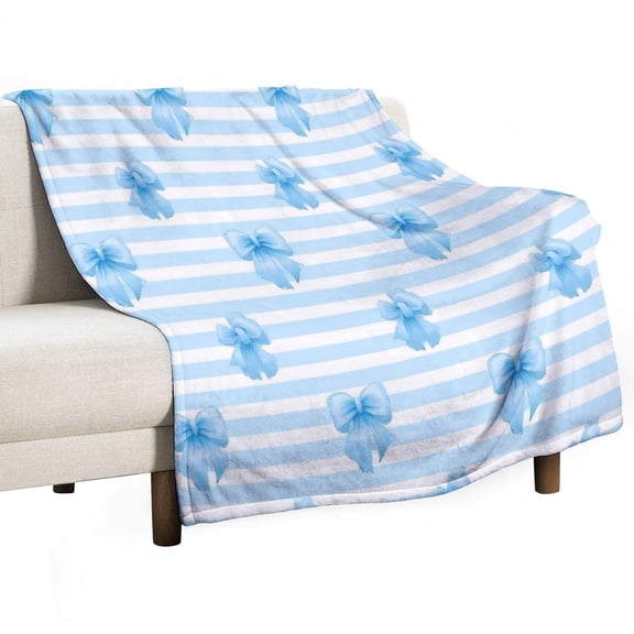 Blue Bow Stripe Pattern Blankets Bedroom Living Room Sofa Throw Blankets for Beds