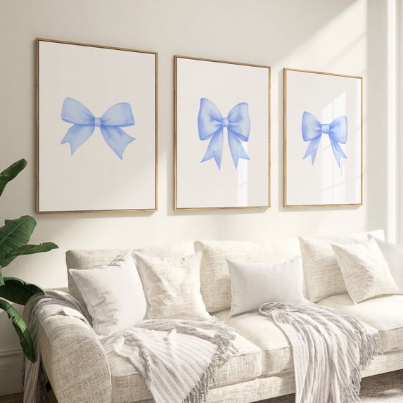 Medical Service Ribbon Blue Bow Trio Wall Art Set Print With Light Blue Ribbon And Preppy ...
