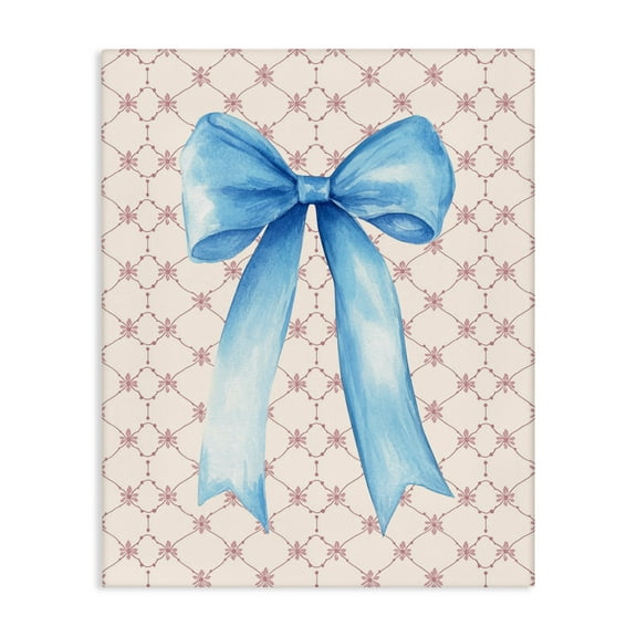 Stupell Industries Blue Bow on Rose Quilt Pattern Canvas Wall Art, design by Petal Prints Design