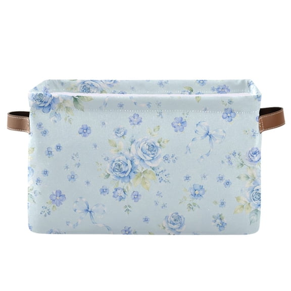 Blue Bow-shaped Flower Foldable Storage Large Fabric Storage Baskets Organizer Storage Bins with Handles for Home Office