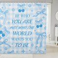 thumbnail image 1 of Blue Bowknot Shower Curtains,Cartoon Cherry Stars Daisy Flowers Princess Bathroom Curtains for Girls Women,Bow Geometric Plaids Patchwork Dreamy Waterproof Curtains,12 Hooks Suits,72"W x 72"L, 1 of 1