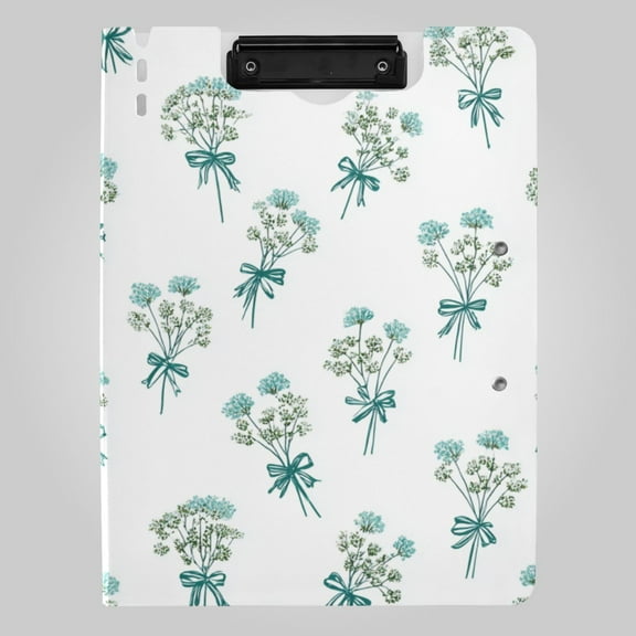 Blue Bowknots Tie on Flowers Foldable Binder Folder Clipboard with Pen Slot Double Clips A4 Size File Storage