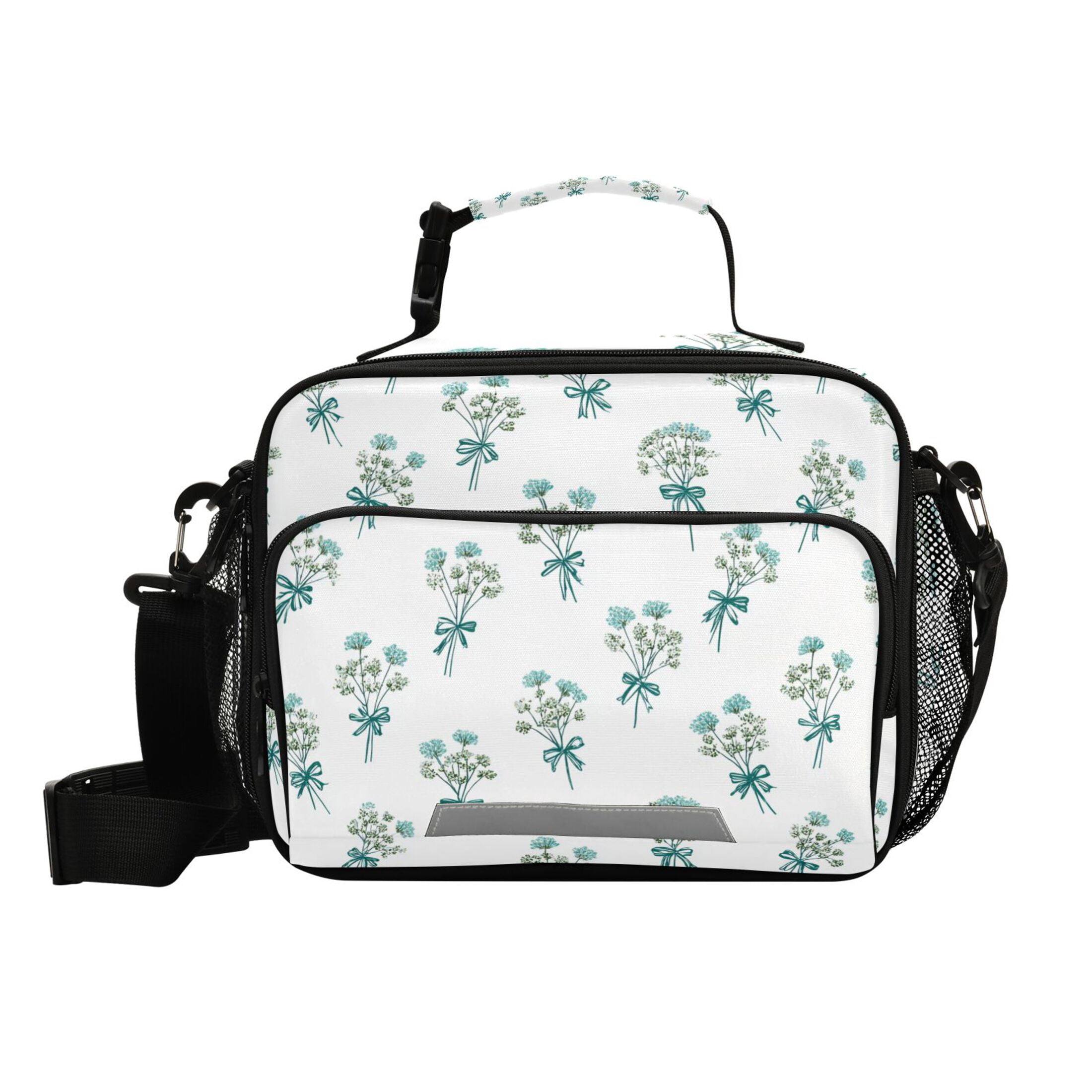 Blue Bowknots Tie on Flowers Insulated Lunch Bag Portable Cooler Bag Mommy Bag Large Capacity 6L