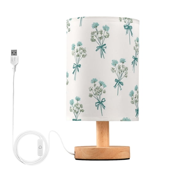 Blue Bowknots Tie on Flowers Table Lamp with USB Port LED Warm Light Lamp Night Light Home Decor