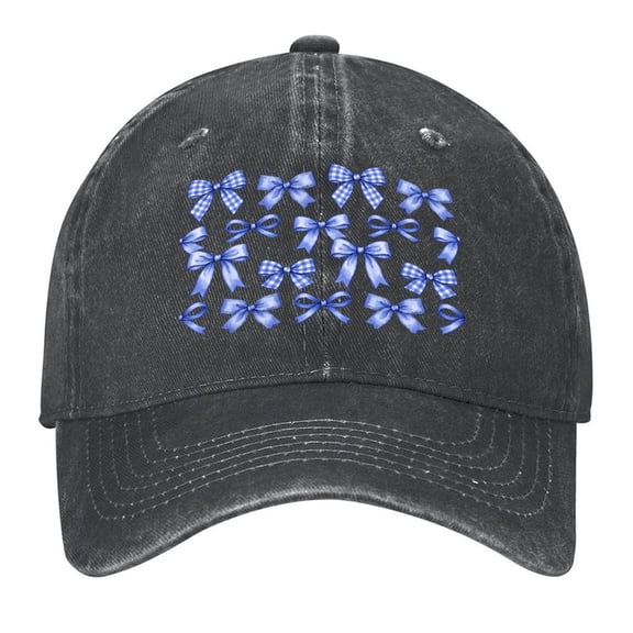 Blue Bows Baseball Cap,Adjustable Denim Hat for Women Men Teachers Mom,Black