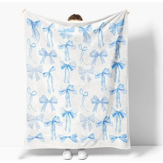 Blue Bows Blankets Preppy Coquette Room Decor Electric Blanket Women Bedroom Decor Trendy Bow Blanket Coquette Girly Blanket Gifts for Women Teens Soft Flannel Lightweight 40"x50"