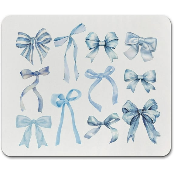 Blue Bows Mouse Pad, Coastal Blue Preppy Cute Mouse Pads For Office Gaming and Working, 9in8in