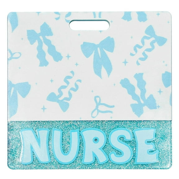 Blue Bows Nurse Badge Buddy Card Holder for Her Women, Horizontal ID Name Identification Tags Nurse 2025 Graduation Gifts, Nursing Accessories Glitter Badge Buddy Hospital Work Decorations