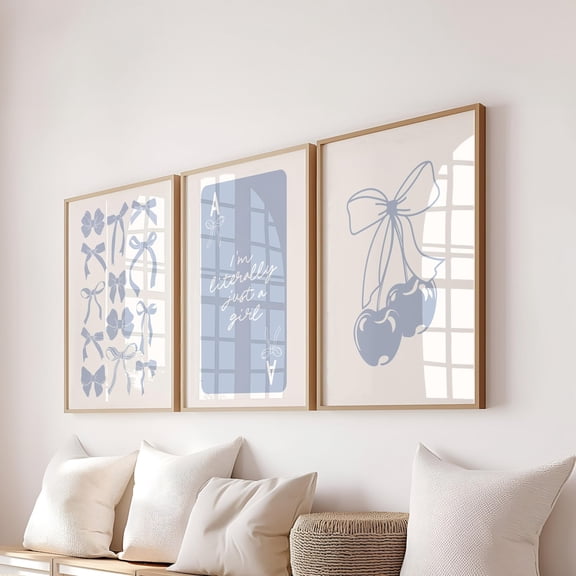 Blue Bows Print Coquette Cherry Ace Card Wall Art Set 3 Unframed Paper Print 16x24