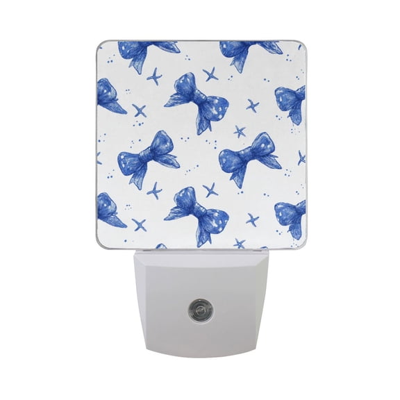 Blue Bows Starfishes Dots LED Night Light Sensor Lamp Plug-in Adjustable Brightness 2 Pack