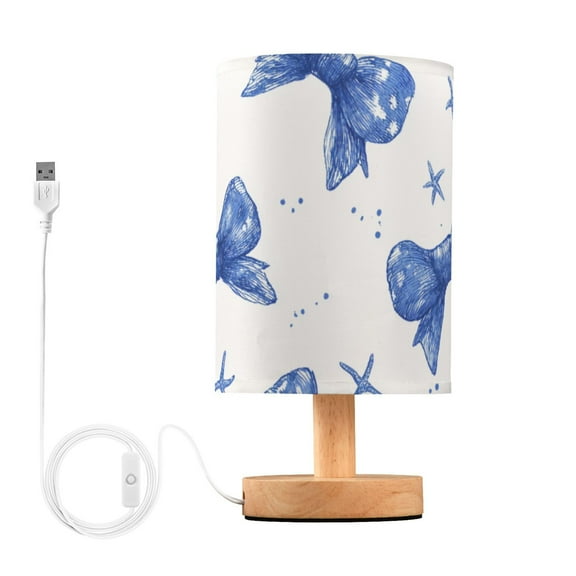 Blue Bows Starfishes Dots Table Lamp with USB Port LED Warm Light Lamp Night Light Home Decor