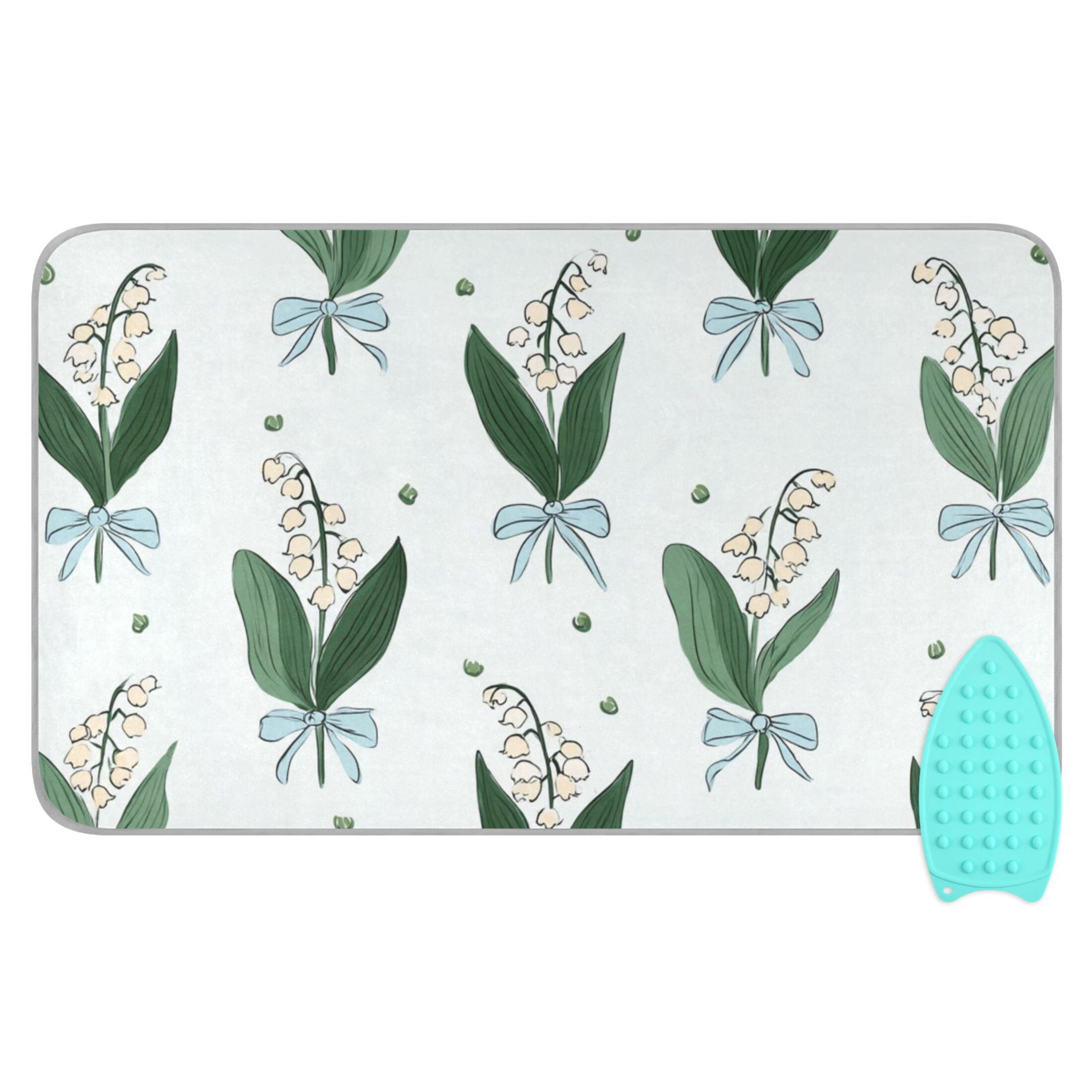Blue Bows Tie on Flowers Ironing Mat Blanket Portable Travel Ironing Pad Heat Resistant Pad 47.2" x 27.6”