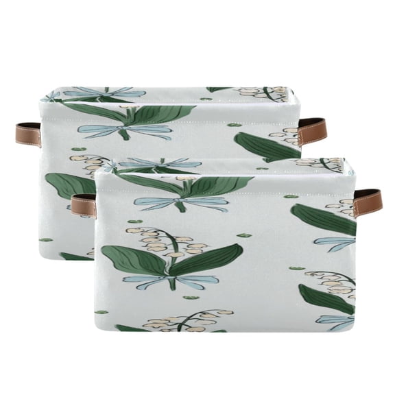 Blue Bows Tie on Flowers Square Storage Bins with Handles Collapsible Containing Box 2 Packs