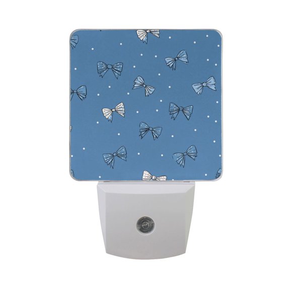 Blue Bows White Dots LED Night Light Sensor Lamp Plug-in Adjustable Brightness 2 Pack
