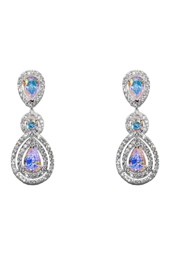 Inc AB Cubic Zirconia Teardrop Multi Halo Bridal Dangle Earrings for Women