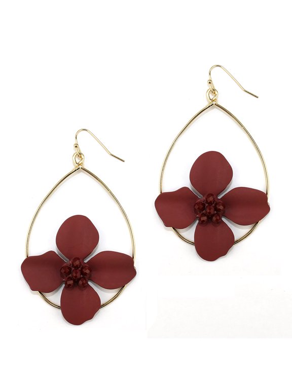Inc Black Floral Crystal Accent Statement Dangle Earrings for Women. Teens