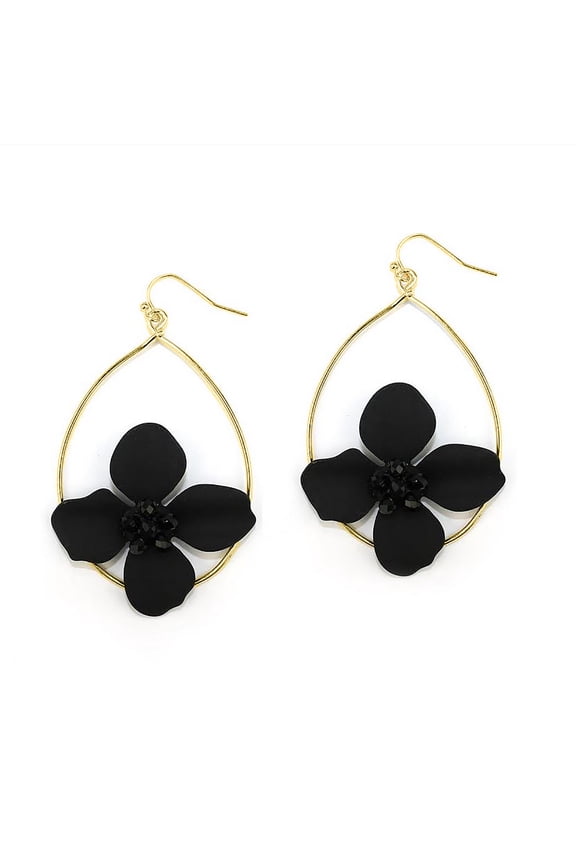 Inc Black Floral Crystal Accent Statement Dangle Earrings for Women. Teens