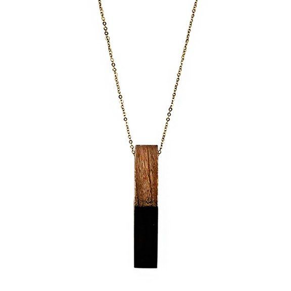 Blue Box Boutique Inc Black Resin Wood Vertical Bar Pendant Unisex Necklace for Men, Women, Teens
