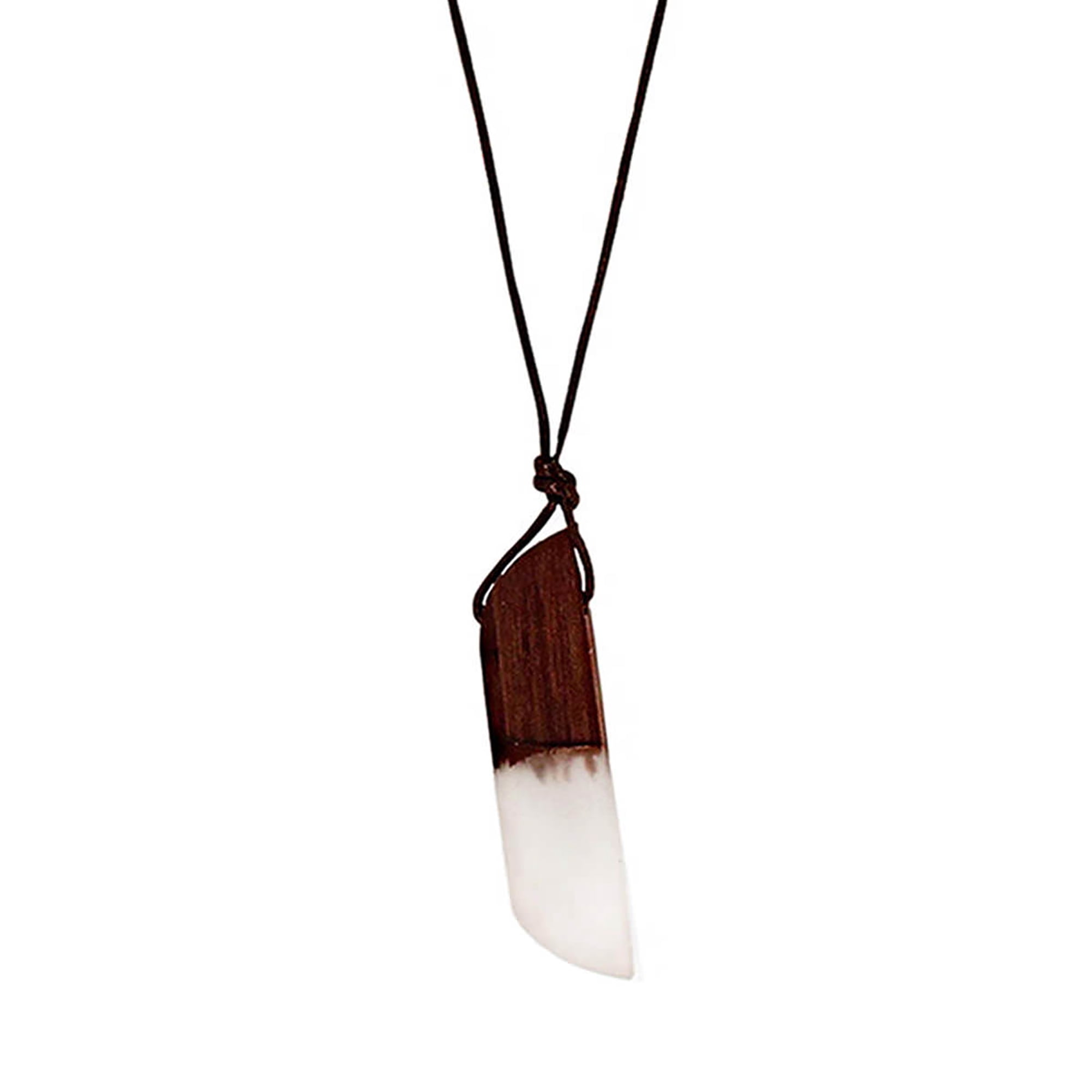 Blue Box Boutique Inc Clear Resin Wooden Bar Adjustable Leather Cord Necklace for Women, Teens | Wood Anniversary Gift