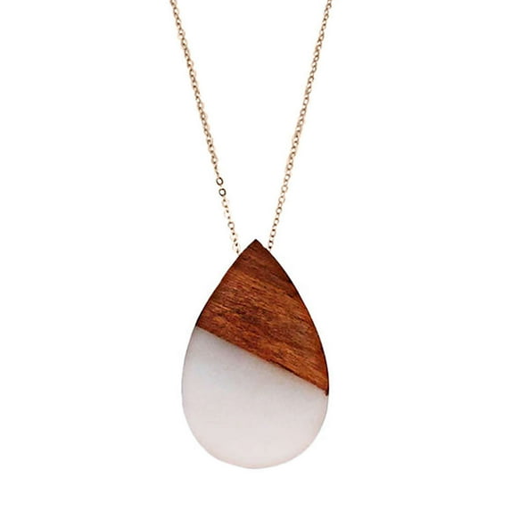 Blue Box Boutique Inc Clear Resin Wooden Teardrop Pendant Necklace for Women | Wood Anniversary Gift