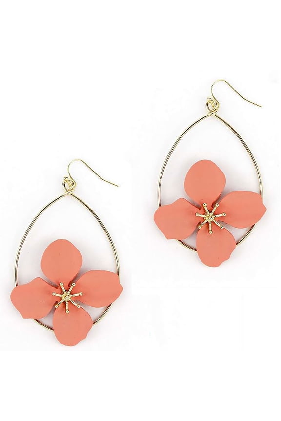 Inc Coral Floral Gold Teardrop Statement Earrings for Women, Teens