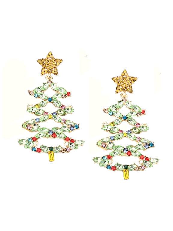 Inc Crystal Christmas Tree Statement Earrings for Women, Teens | Stocking Stuffer, Festive Jewelry