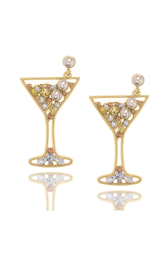 Inc Crystal Pearl Martini Dangle Earrings for Women, Teens