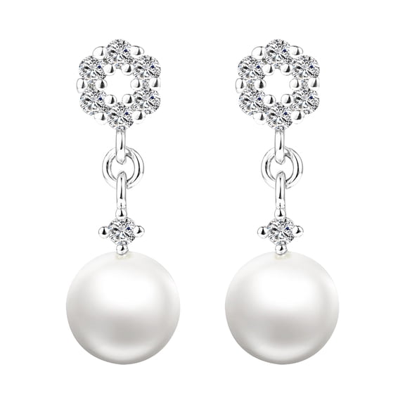 Blue Box Boutique Inc Cubic Zirconia Flower Pearl Dangle Earrings for Women, Teens