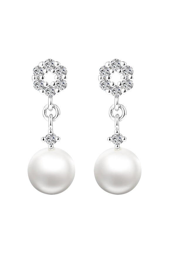 Inc Cubic Zirconia Flower Pearl Dangle Earrings for Women, Teens