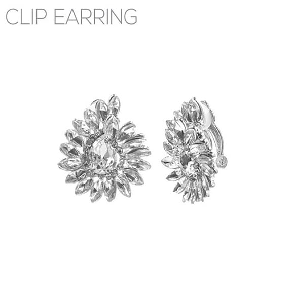 Blue Box Boutique Inc Fanned Teardrop Crystal Clip On Earrings for Women, Teens | Bridal Earrings, Bridal Jewelry